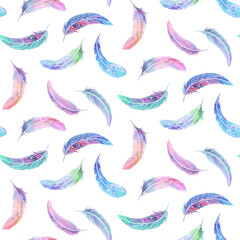 Naklejka premium Watercolor Feathers Colored Crystals Patterns Multicolored