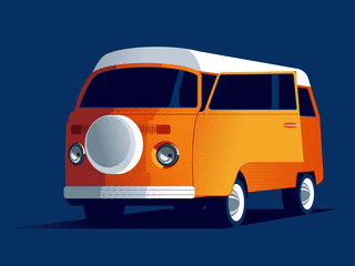 Campervan illustration. Colourful camper vintage trailer. Vector.