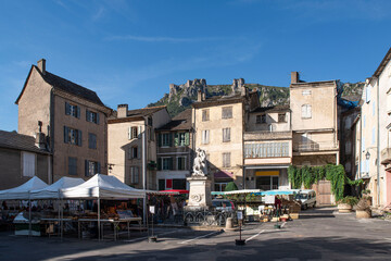 Landscape of the town of FLorac in the nature in France in summer