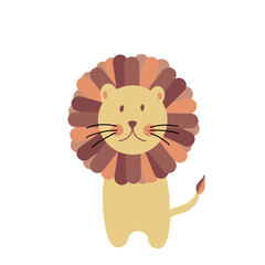Cute cartoon Bohemian lion illustration for nursery poster. Boho vector print for wall decor in kids bedroom. 