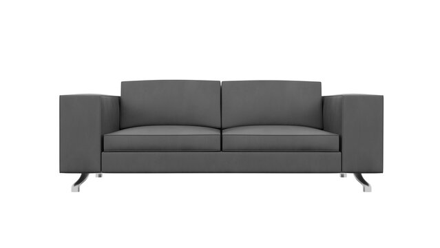 grey leather sofa isolated on white, png transparent background