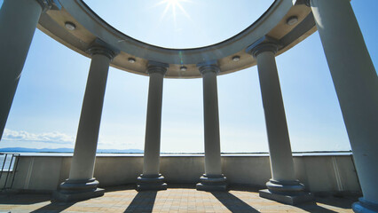 White rotundas in the city near the waterfront.