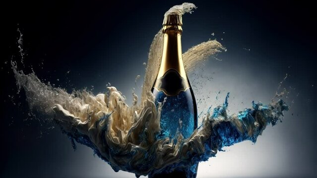 Cinemagraph of bottle of champagne with splash of water
