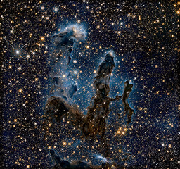 Details show of the Pillars of Creation, in Eagle Nebula. Digitally enhanced. Elements of image...