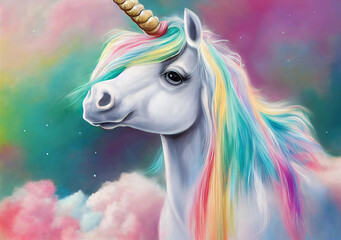 Beautiful cute unicorn with rainbow mane