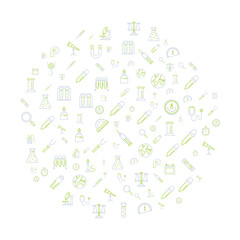 Laboratory equipment concept in circle with clean and simple icons, Infographic idea of making creative products. Template for website banner, flyer and poster.