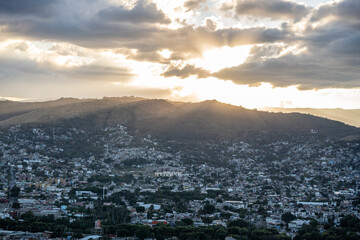 Beautiful view of the mountains of Oaxaca at sunset in Mexico.