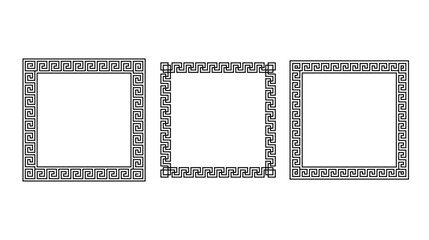 Greek ornament square frames set. Meander rectangle patterns collection. Ancient Greek fret borders. Different geometric meandros motif. Vector