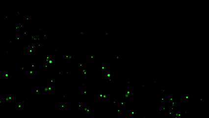 Green fire embers particles texture overlays . Sparkle burn effect on isolated black background for movie scenes.