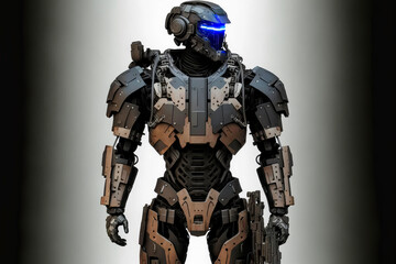 Fototapeta premium Robots. Soldier Robot hyper realistic. Conceptual project 2025. Futuristic interpretation. Illustration for advertising, cartoons, games, blockbusters, print media. My collection.