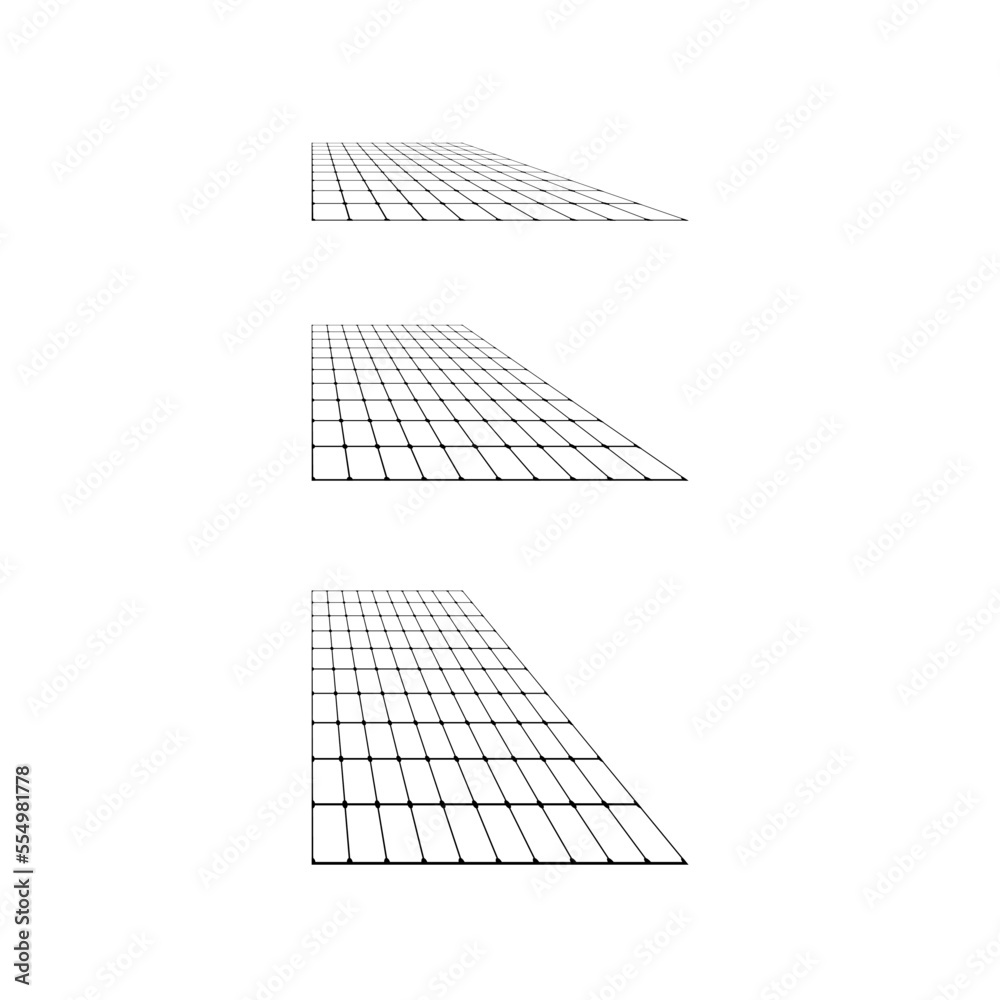 Poster Flat grid surface set. Rectangle horizontal plane in different perspective. Different angles design elements collection. Vector