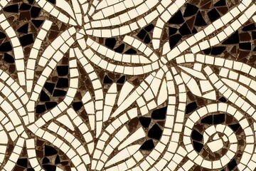 Seamless design based on an old mosaic. A decorative, old stone carving. Generative AI