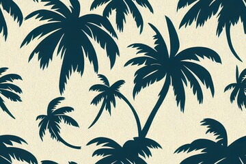 Seamless summer island design in a hand-drawn, ial style; features palm trees, a beach, a mountain, waves, and the ocean. Generative AI