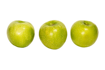 Three green apples isolated on a white background