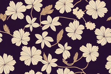 Fototapeta premium Pattern of flowers, leaves, and a branch; a cute seamless design. Generative AI