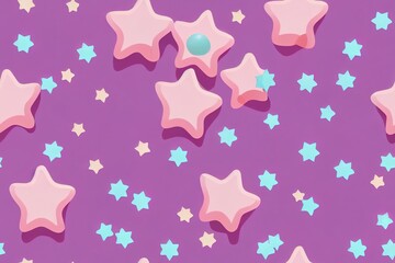 White stars and polka dots, really cute! Integral patterns. Isolated Little Stars Against a Pink Background. Generative AI