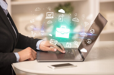 Businessman working on laptop with new business concept