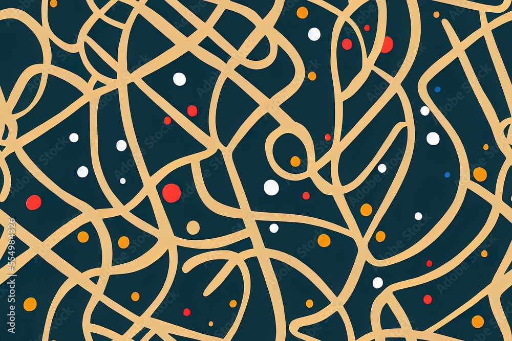 Wall mural modern abstract seamless pattern including textured hand-drawn geometric patterns, dots, and lines. 