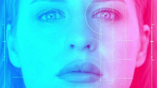 female face with technology scanning