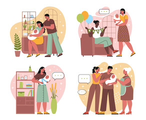 Set of family at baby shower parties