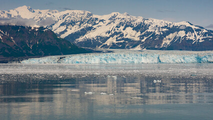 Mountain nice coast natural landscape. Glacier bay nature. Snowy mountain peaks.