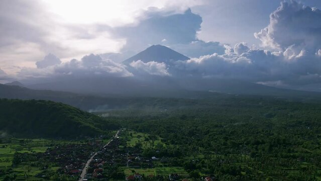 natural scenery thick clouds around Agung volcano