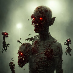 Hungry and bloodthirsty zombie