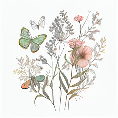 Line Drawing Butterfly Art - AI Generated