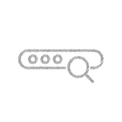 Search white sketch vector icon. Vector interface element with search button