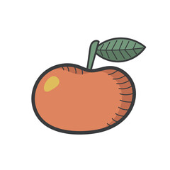 Red apple, green leaf. Fruit juicy isolated on white background. Vector illustration