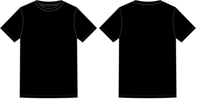 Blank Black T-shirt Design Vector Transparent Template, Front and Back View
