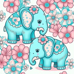 Elephant, Animal pattern pastel colors illustration made with Generative AI