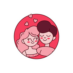 Vector sticker with couple for Valentine's Day in flat style. Happy Valentine's Day.