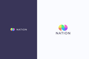 Symbol of Nation with Colorful Letter N Shape Mobile App Icon Logo for Business Community Global Network