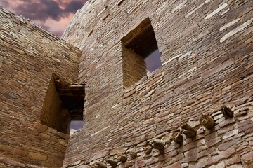 Detail of chaco canyon archeological site, in the New Mexico desert. 