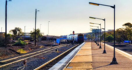 Train Broken Hill Station far sunset