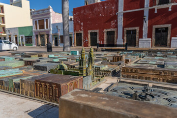 Remarkable bronze model of the city of Campeche in Mexico.