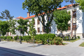 Building and street at the center of town of Vidin, Bulgaria