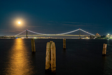 Longexposure shot Verrazano Narrows Bridge from Staten Island coast