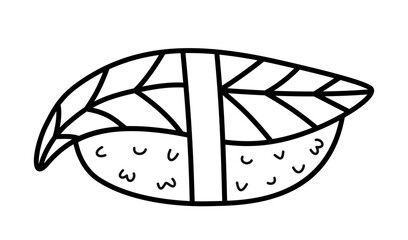 Unagi nigiri. Sushi with eel. Japanese food. Hand drawn traditional asian food element icon. Isolated vector illustration in doodle line style.