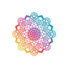 Round gradient mandala on white isolated background. Vector boho mandala in green and pink colors. Mandala with floral pattern. Yoga Templates