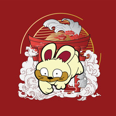 Rabbit illustration for new year logo, notebook, and background