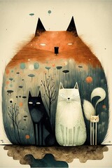 Fox habitat magical illustration made with Generative AI