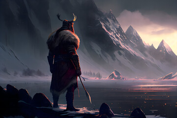 Snow, mountains, ten viking, battle