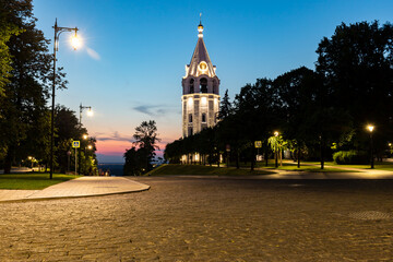 Fototapeta na wymiar Bell tower of the Transfiguration Cathedral in Nizhny Novgorod.