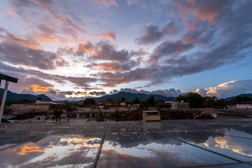 Beautiful sunset in mountain city of San Cristobal de Las Casas in Mexico. 