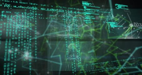 Animation of hand bionic security system over data processing in blue and black space - Powered by Adobe