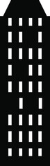 A flat black skyscraper and low-rise building silhouette  of illustrations of city buildings in silhouettes under various constructions are used on a white background