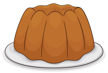 Delicious custard served in a plate in cartoon style, Vector illustration