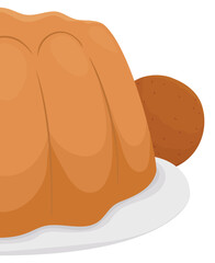 Close up view of delicious custard and fritter or bunuelo, Vector illustration